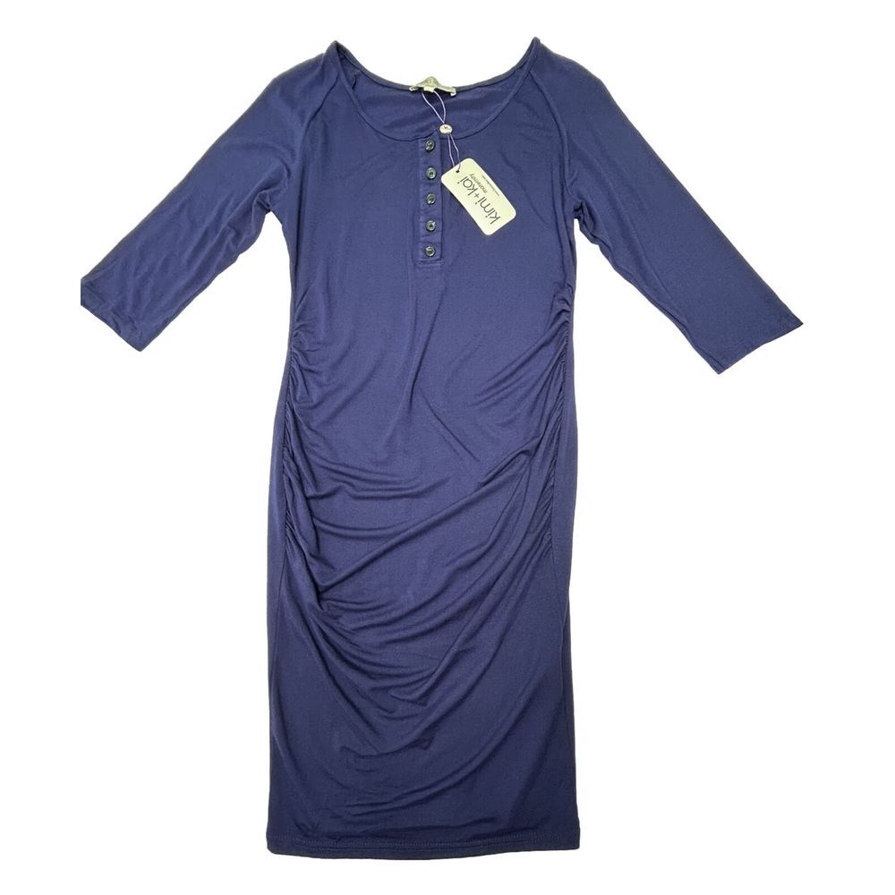 Kimi and Kai Maternity Bodycon Dress Women's SMALL Dark Navy Blue Stretch NWT